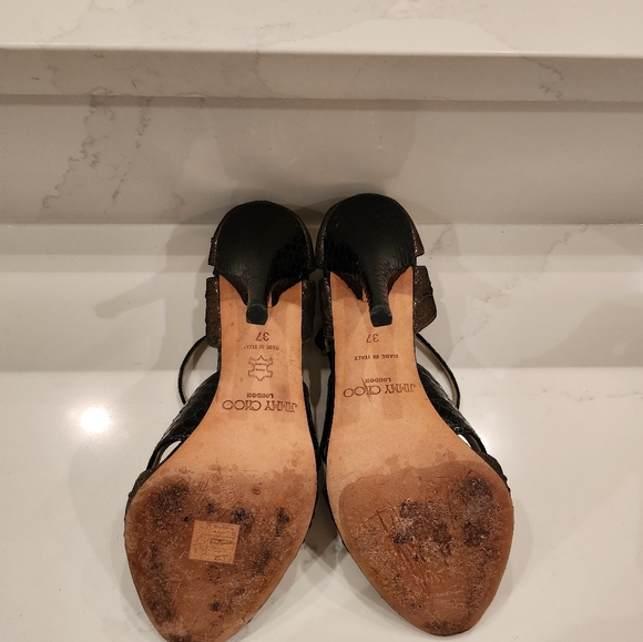 Jimmy Choo Black/Gold Disco Snakeskin  T-Strap heels size 37 - Picture 10 of 11
